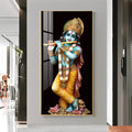 Sacred Lord Krishna Acrylic Wall Painting with Flute and Floral Base for Home Temple Decor