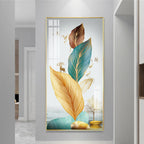 Modern Abstract Leaves Acrylic Wall Painting with Gold Accents and Minimal Nature Theme