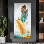Modern Abstract Leaves Acrylic Wall Painting with Gold Accents and Minimal Nature Theme