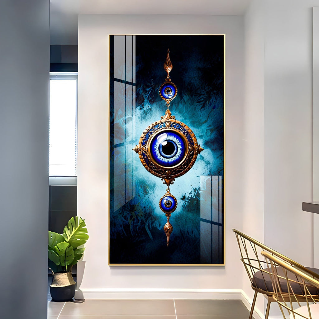 Modern Nazar Protection Acrylic Wall Painting with Blue Eye Symbol and Artistic Finish