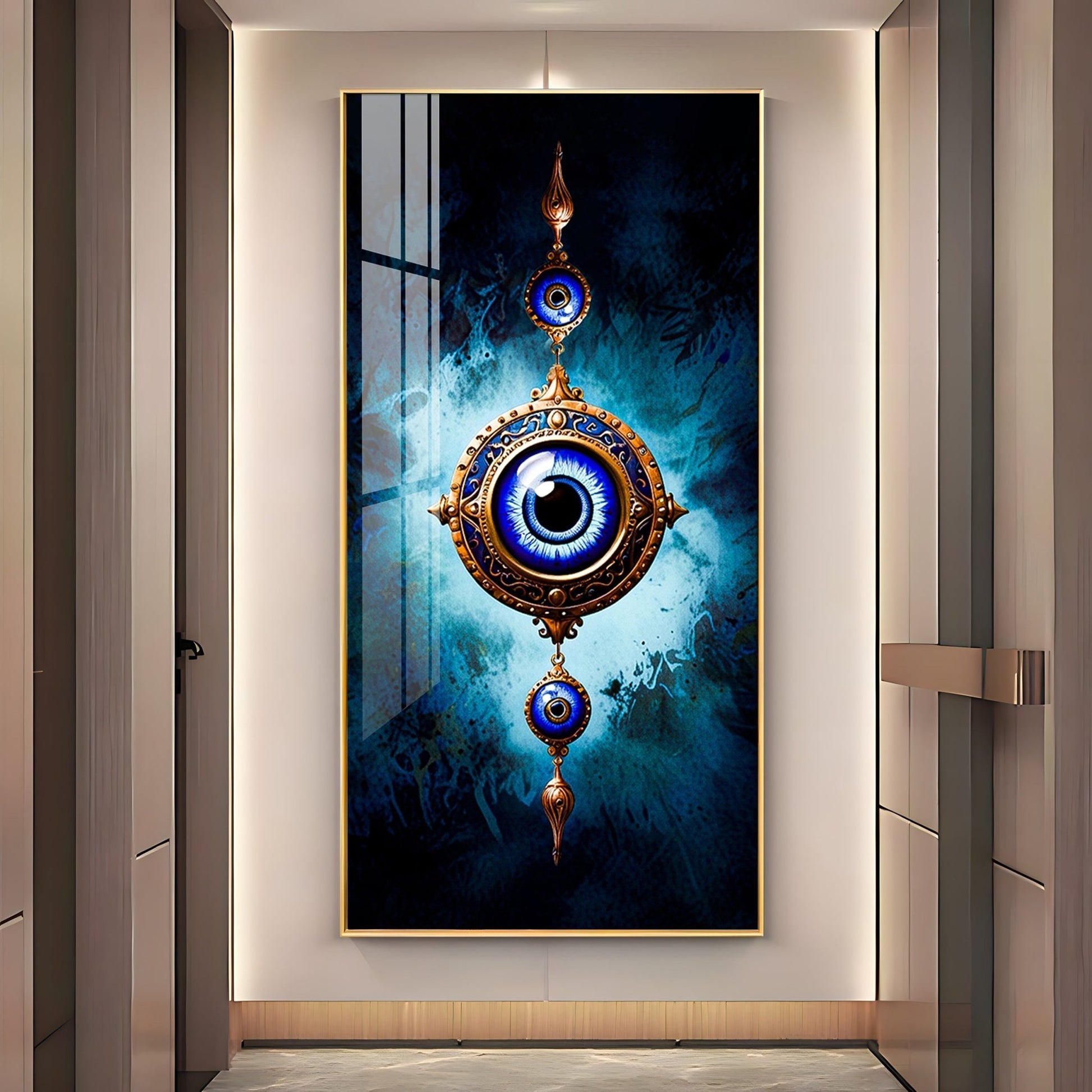 Modern Nazar Protection Acrylic Wall Painting with Blue Eye Symbol and Artistic Finish