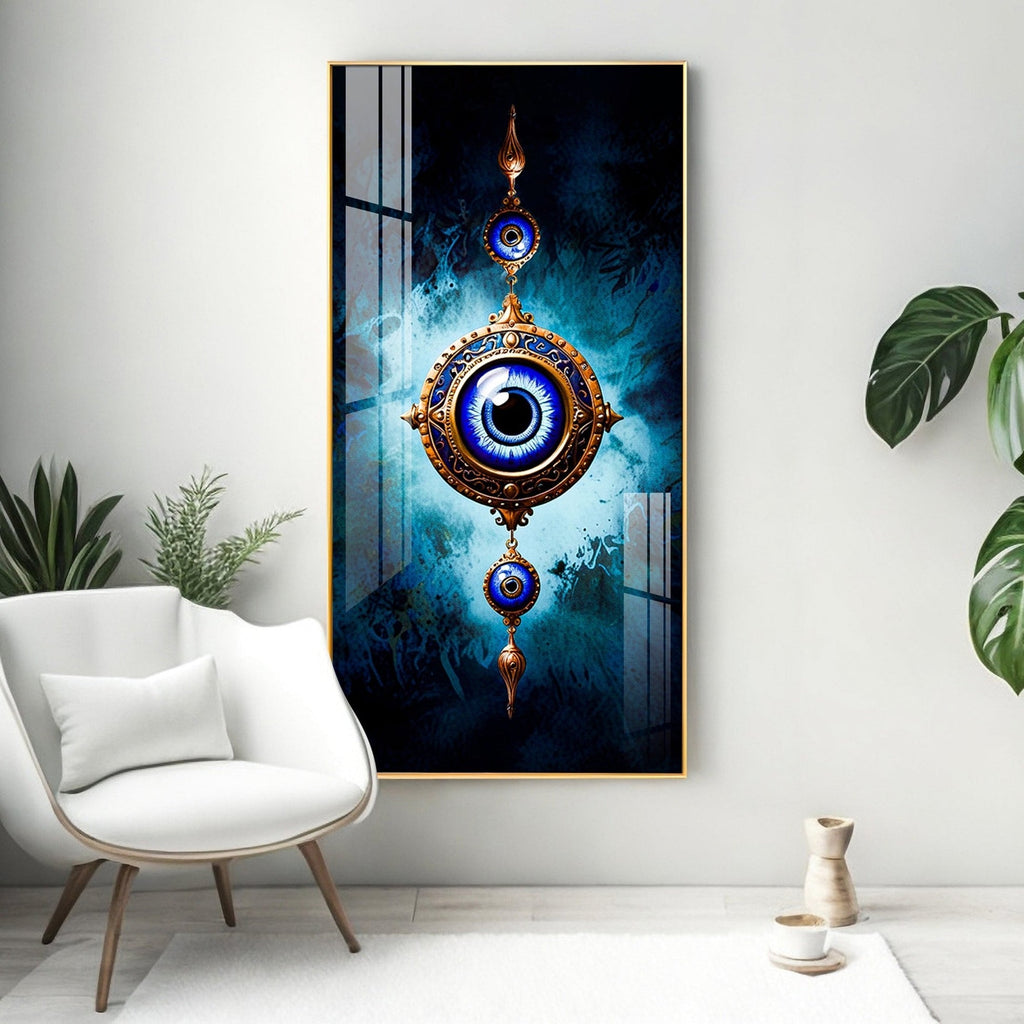 Modern Nazar Protection Acrylic Wall Painting with Blue Eye Symbol and Artistic Finish