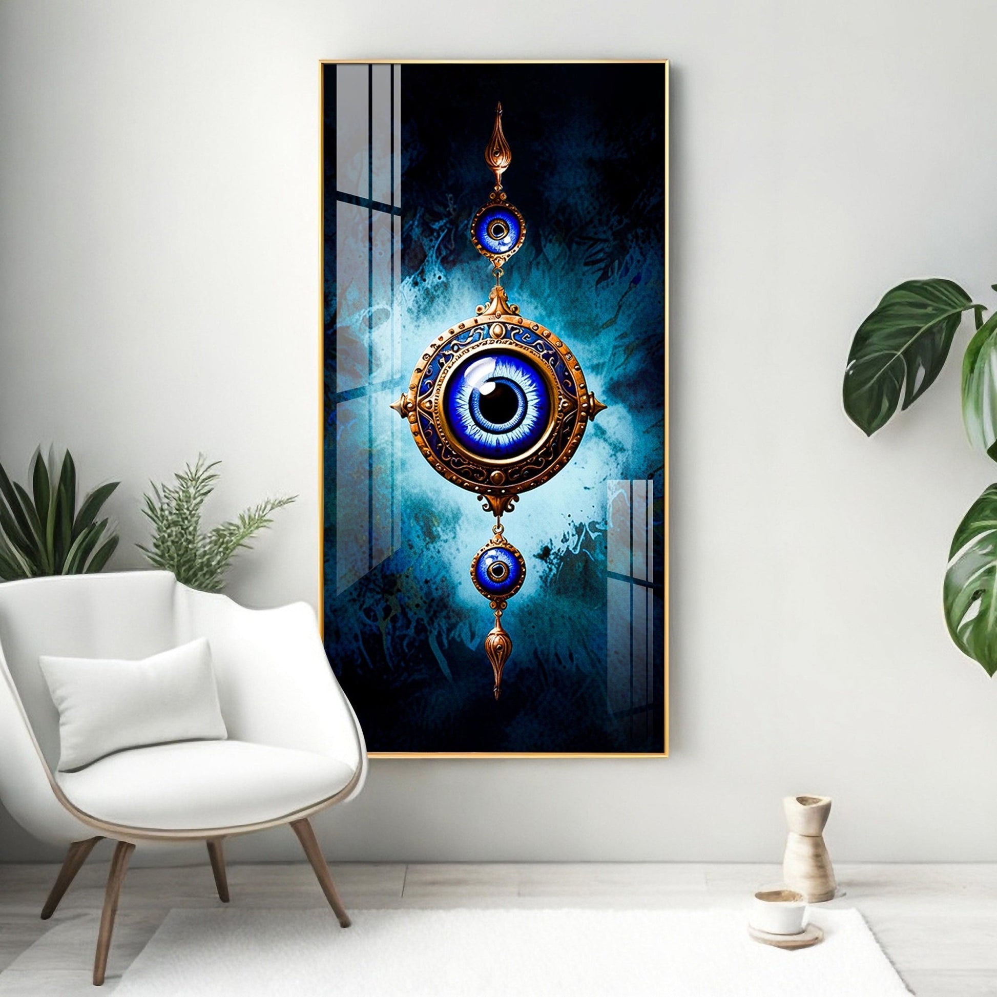 Modern Nazar Protection Acrylic Wall Painting with Blue Eye Symbol and Artistic Finish
