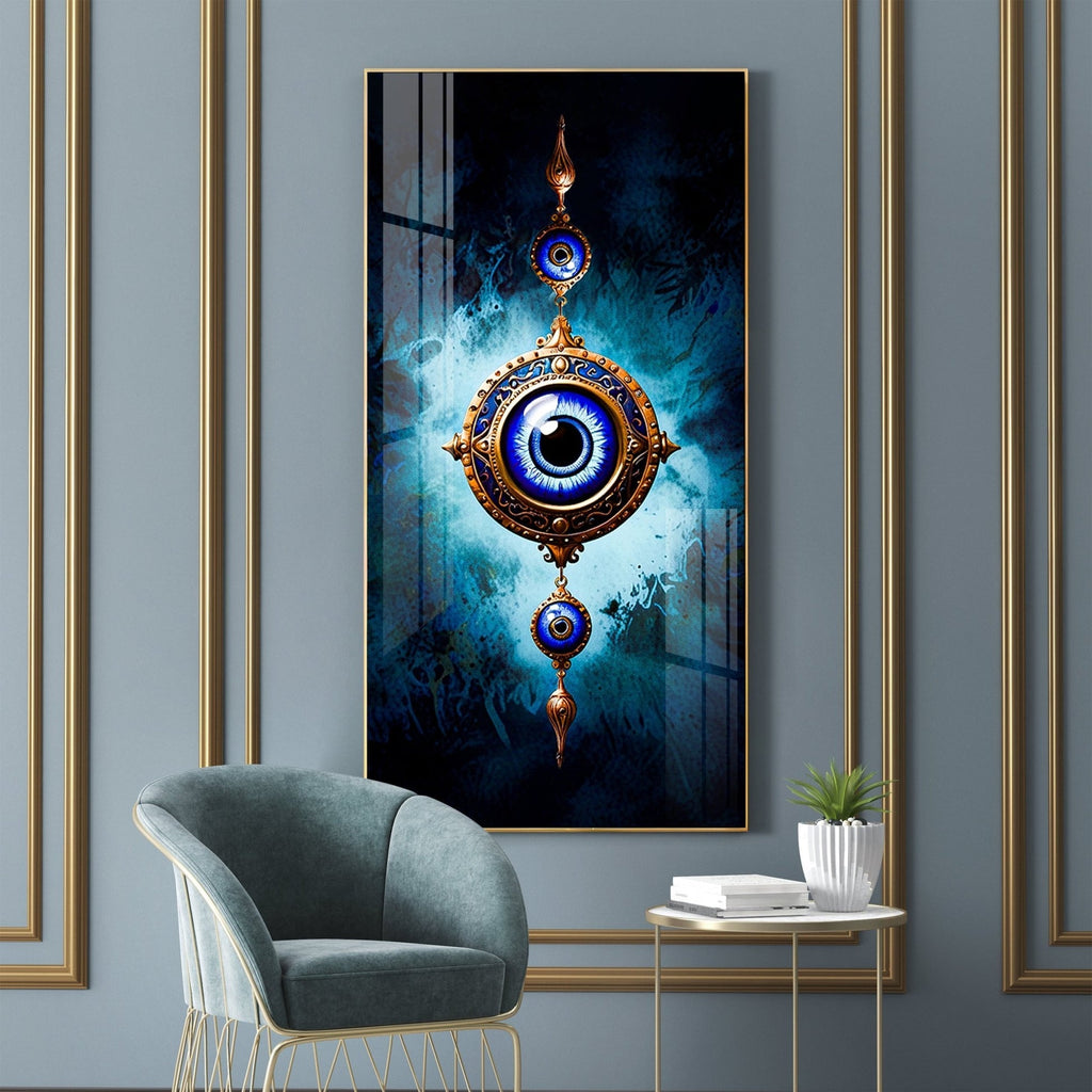 Modern Nazar Protection Acrylic Wall Painting with Blue Eye Symbol and Artistic Finish