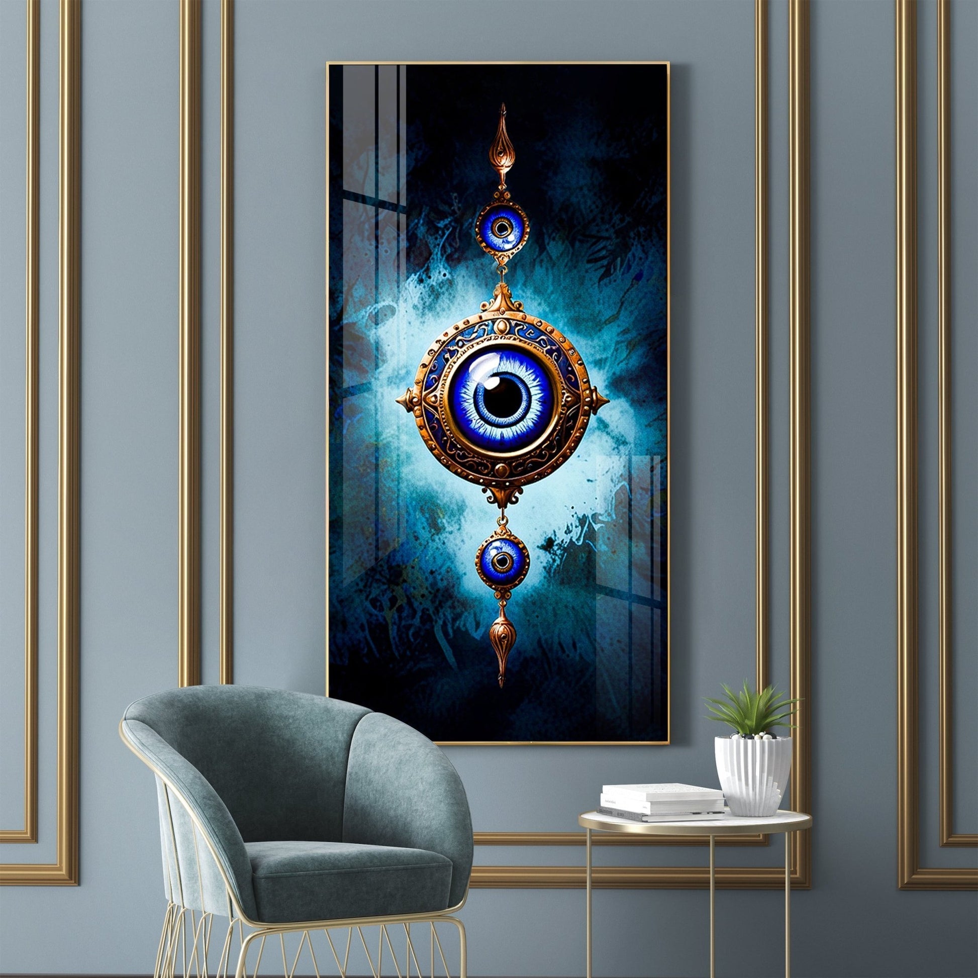 Modern Nazar Protection Acrylic Wall Painting with Blue Eye Symbol and Artistic Finish