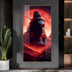 Divine Lord Shiva Acrylic Wall Painting with Red Moon Background and Spiritual Aura Art