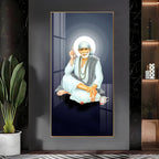 Sacred Sai Baba Wall Art Acrylic Painting with Calm Expression and Devotional Theme