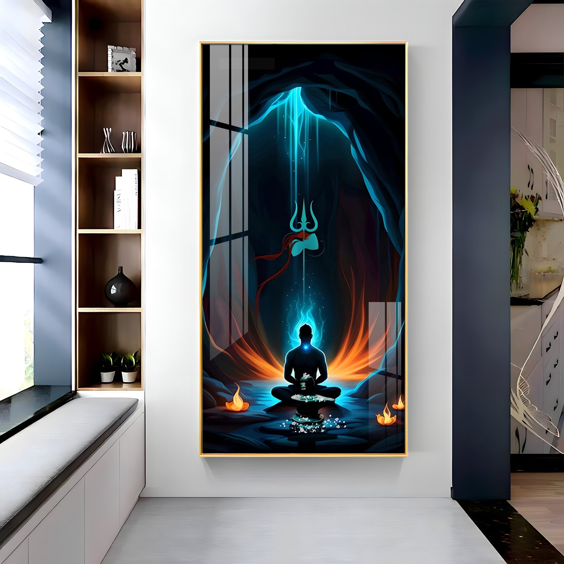 Premium Shiva Meditation Acrylic Wall Painting with Trishul Symbol and Calm Energy Aesthetic