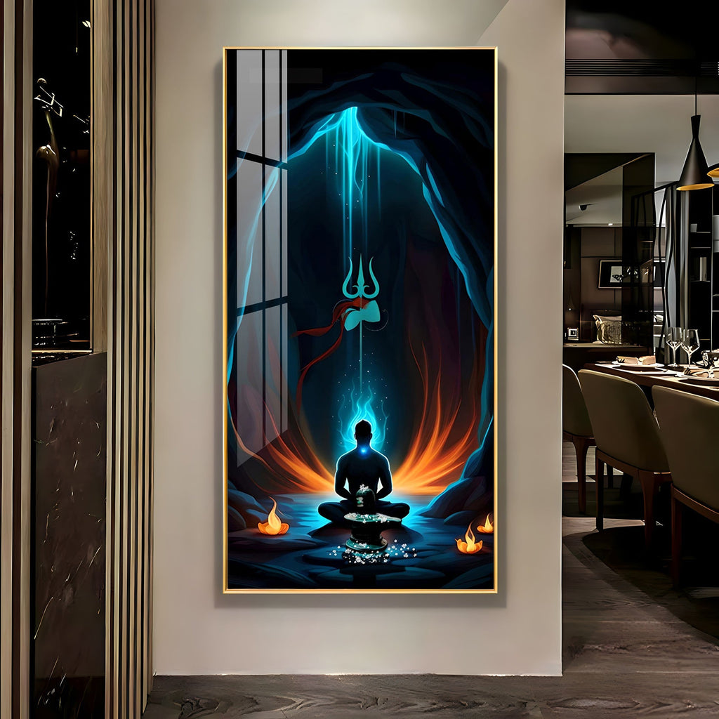 Premium Shiva Meditation Acrylic Wall Painting with Trishul Symbol and Calm Energy Aesthetic