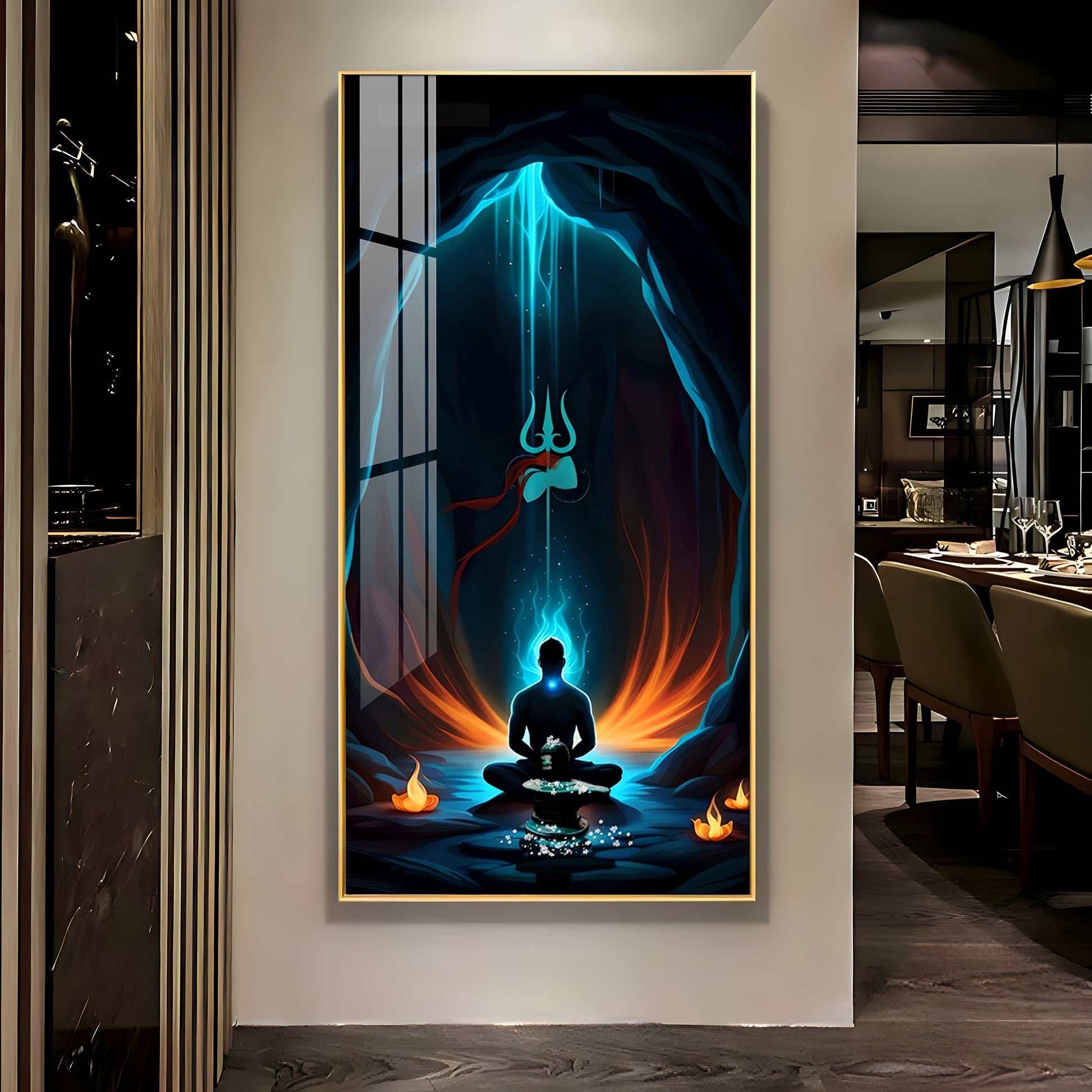Premium Shiva Meditation Acrylic Wall Painting with Trishul Symbol and Calm Energy Aesthetic