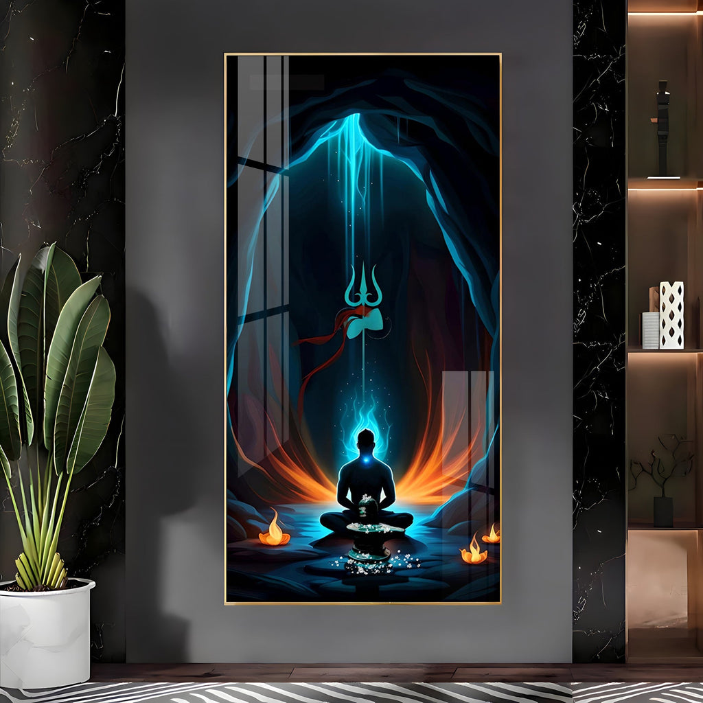 Premium Shiva Meditation Acrylic Wall Painting with Trishul Symbol and Calm Energy Aesthetic