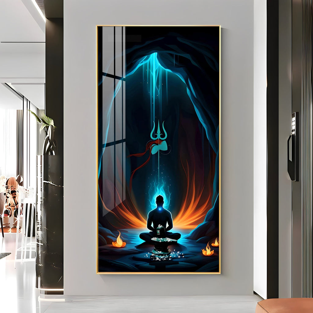 Premium Shiva Meditation Acrylic Wall Painting with Trishul Symbol and Calm Energy Aesthetic