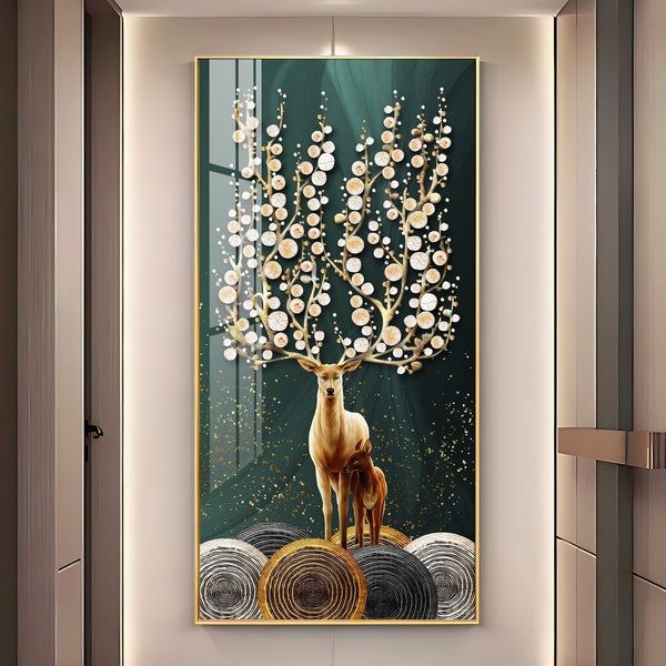 Premium Wildlife Acrylic Wall Art with Deer and Fawn, Abstract Tree Design and Luxury Finish