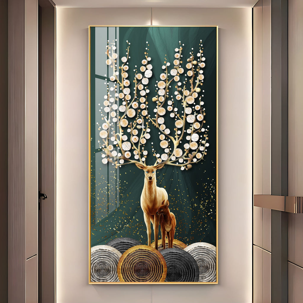 Premium Wildlife Acrylic Wall Art with Deer and Fawn, Abstract Tree Design and Luxury Finish