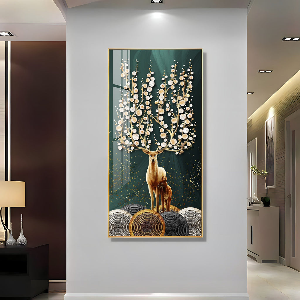 Premium Wildlife Acrylic Wall Art with Deer and Fawn, Abstract Tree Design and Luxury Finish