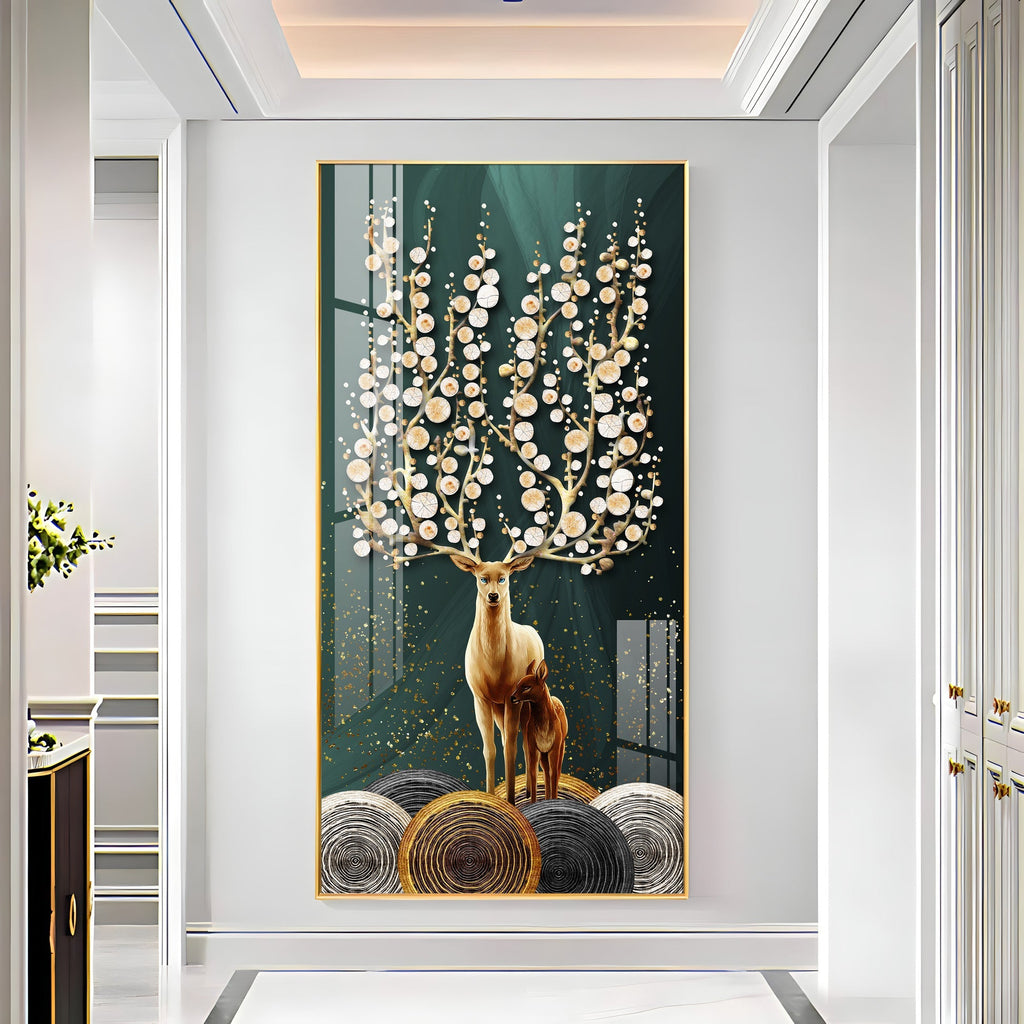 Premium Wildlife Acrylic Wall Art with Deer and Fawn, Abstract Tree Design and Luxury Finish