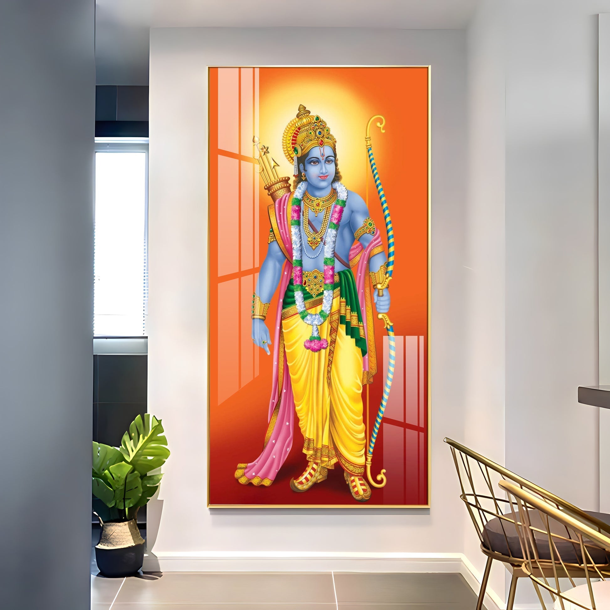 Premium Lord Rama Acrylic Painting with Golden Crown and Traditional Hindu Religious Artwork