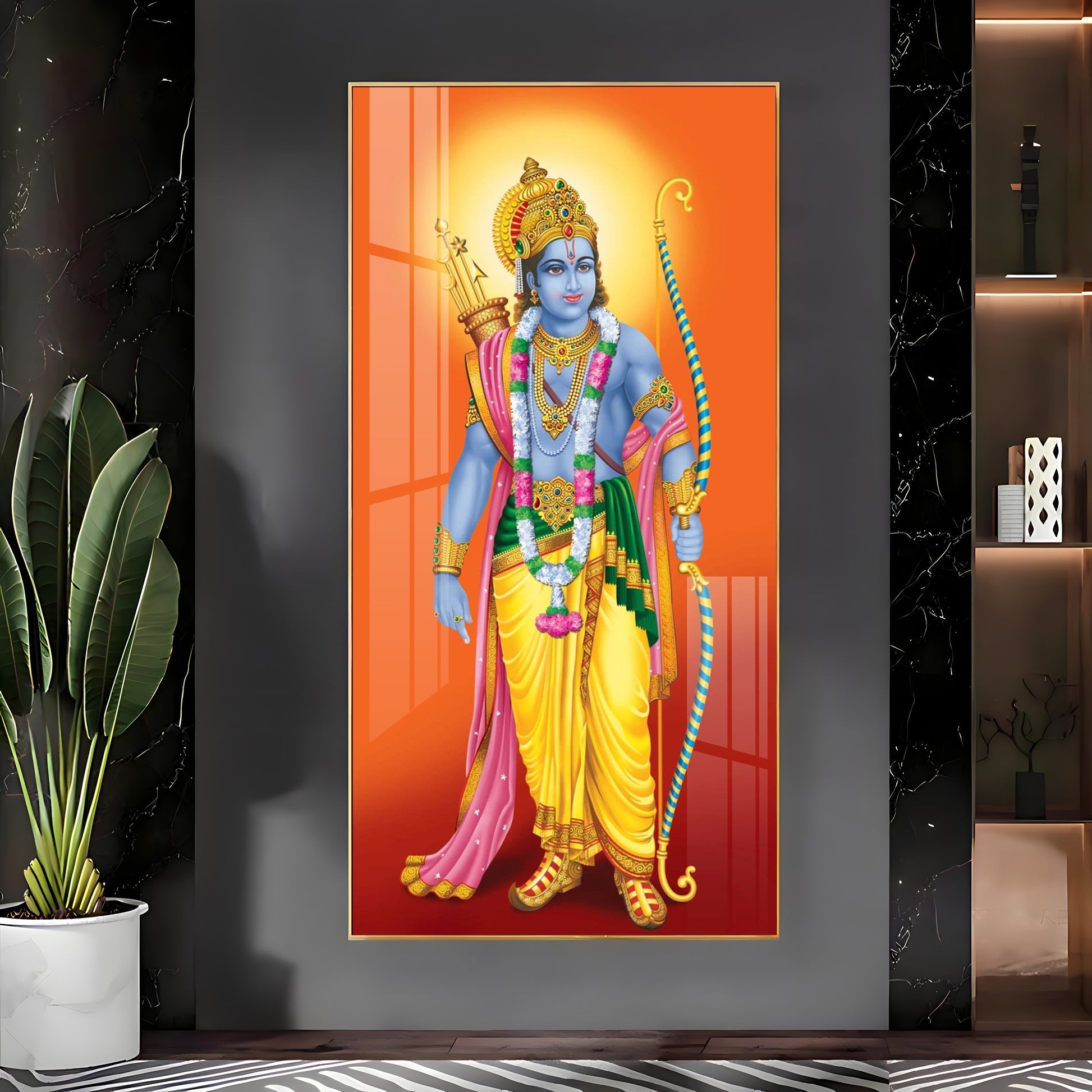 Premium Lord Rama Acrylic Painting with Golden Crown and Traditional Hindu Religious Artwork