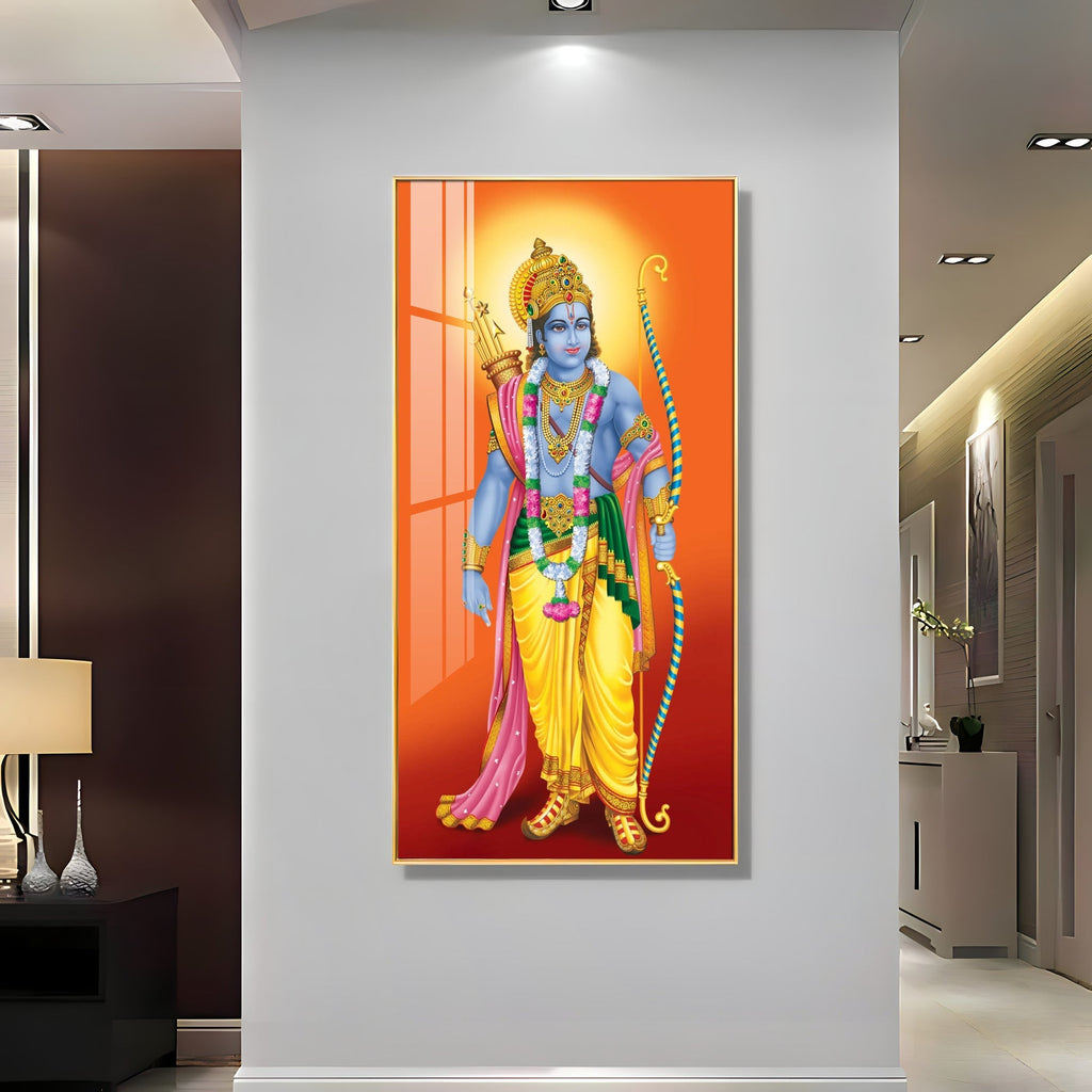 Premium Lord Rama Acrylic Painting with Golden Crown and Traditional Hindu Religious Artwork