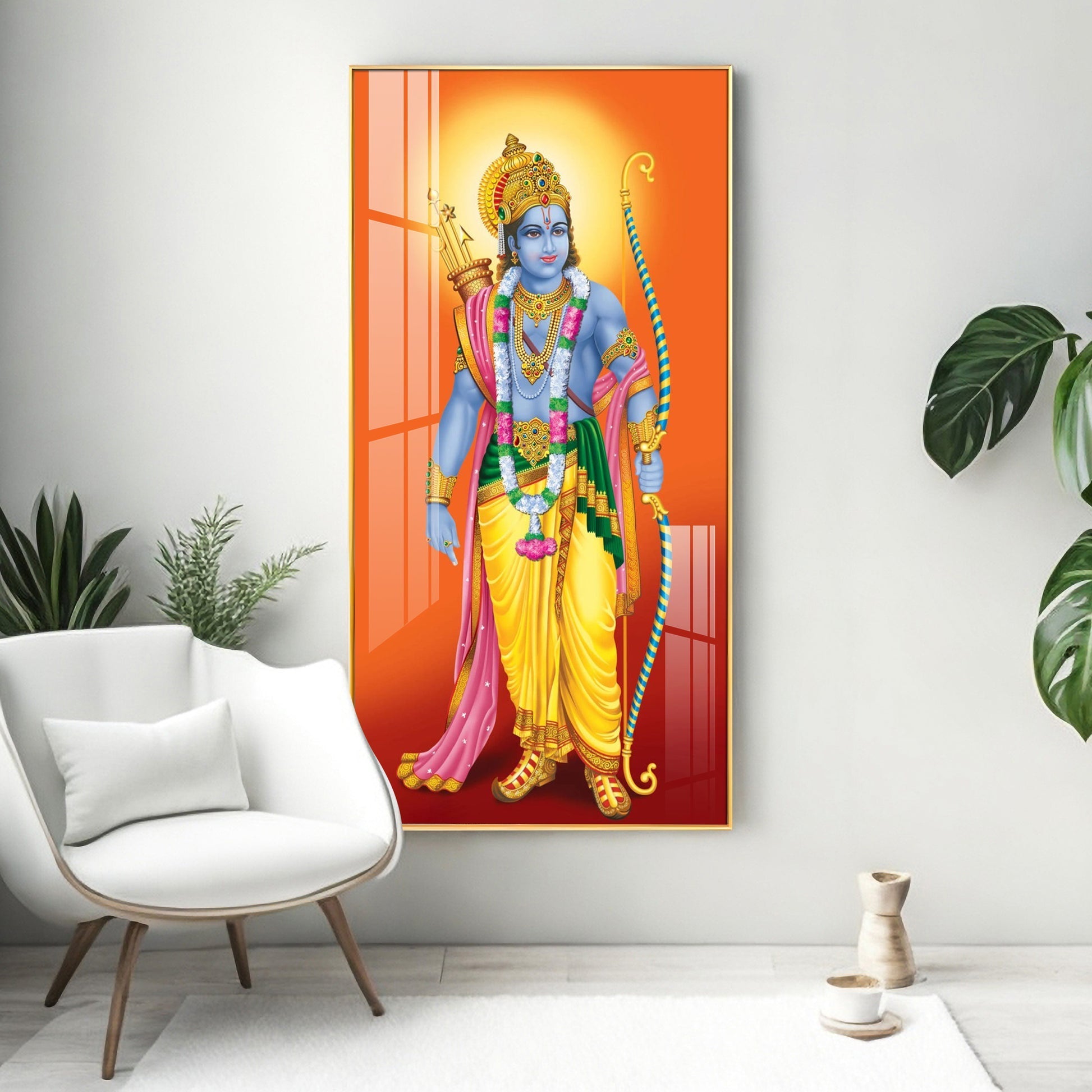 Premium Lord Rama Acrylic Painting with Golden Crown and Traditional Hindu Religious Artwork