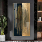 Premium Gold and Black Abstract Acrylic Wall Art with Vertical Line Design for Living Room Decoration