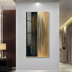 Premium Gold and Black Abstract Acrylic Wall Art with Vertical Line Design for Living Room Decoration