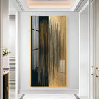Premium Gold and Black Abstract Acrylic Wall Art with Vertical Line Design for Living Room Decoration