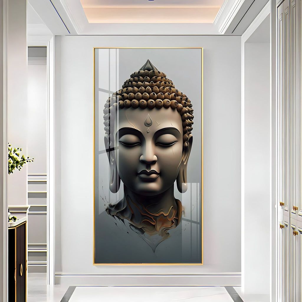 Modern Buddha Acrylic Wall Art with Serene Meditation Face and Elegant Spiritual Interior Design