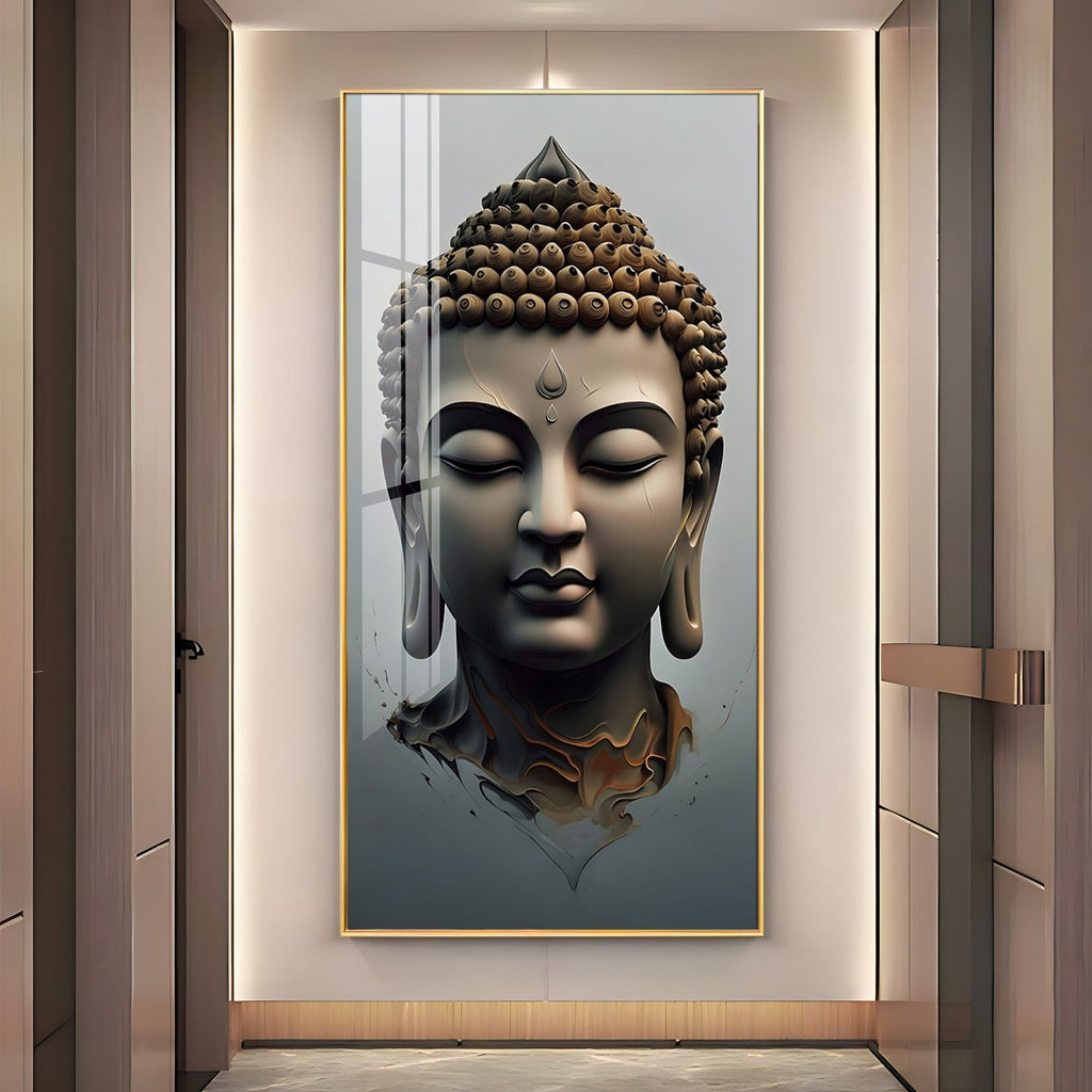 Modern Buddha Acrylic Wall Art with Serene Meditation Face and Elegant Spiritual Interior Design