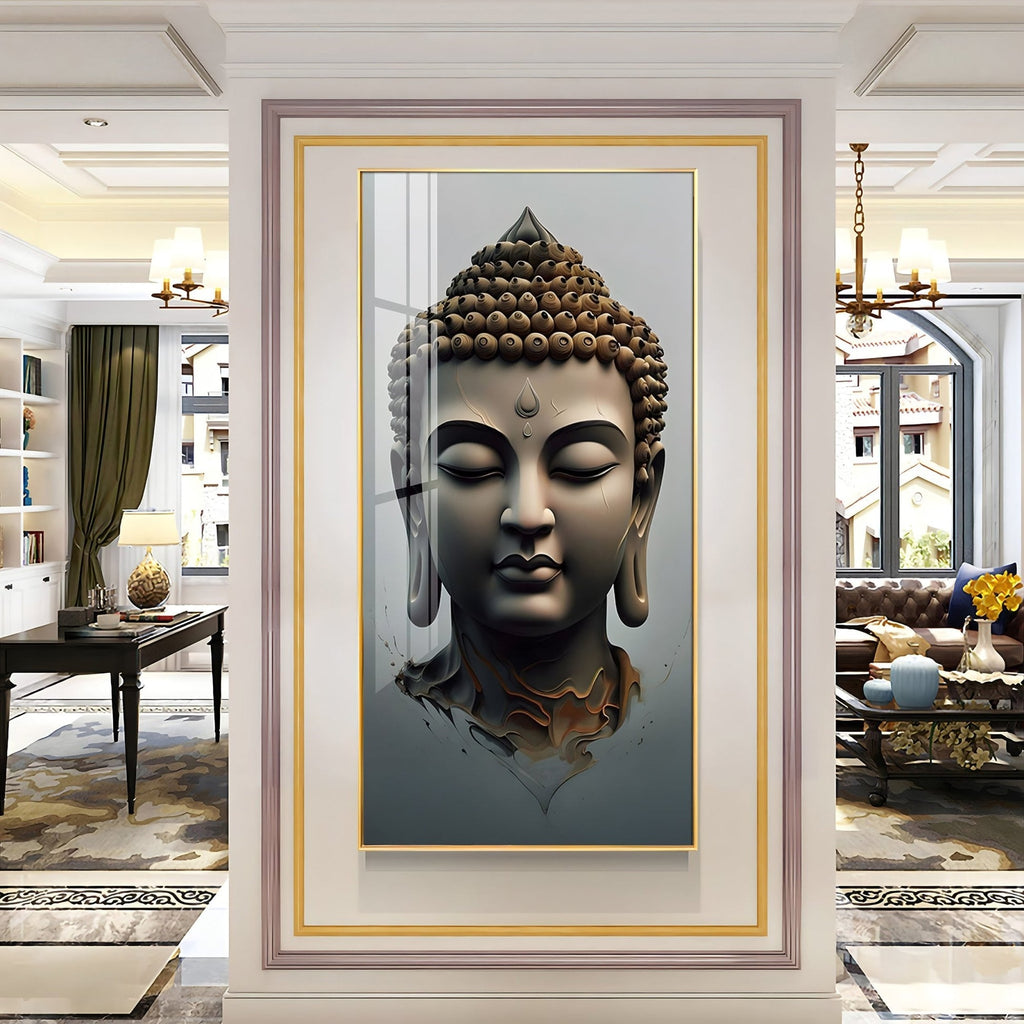 Modern Buddha Acrylic Wall Art with Serene Meditation Face and Elegant Spiritual Interior Design