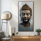 Modern Buddha Acrylic Wall Art with Serene Meditation Face and Elegant Spiritual Interior Design