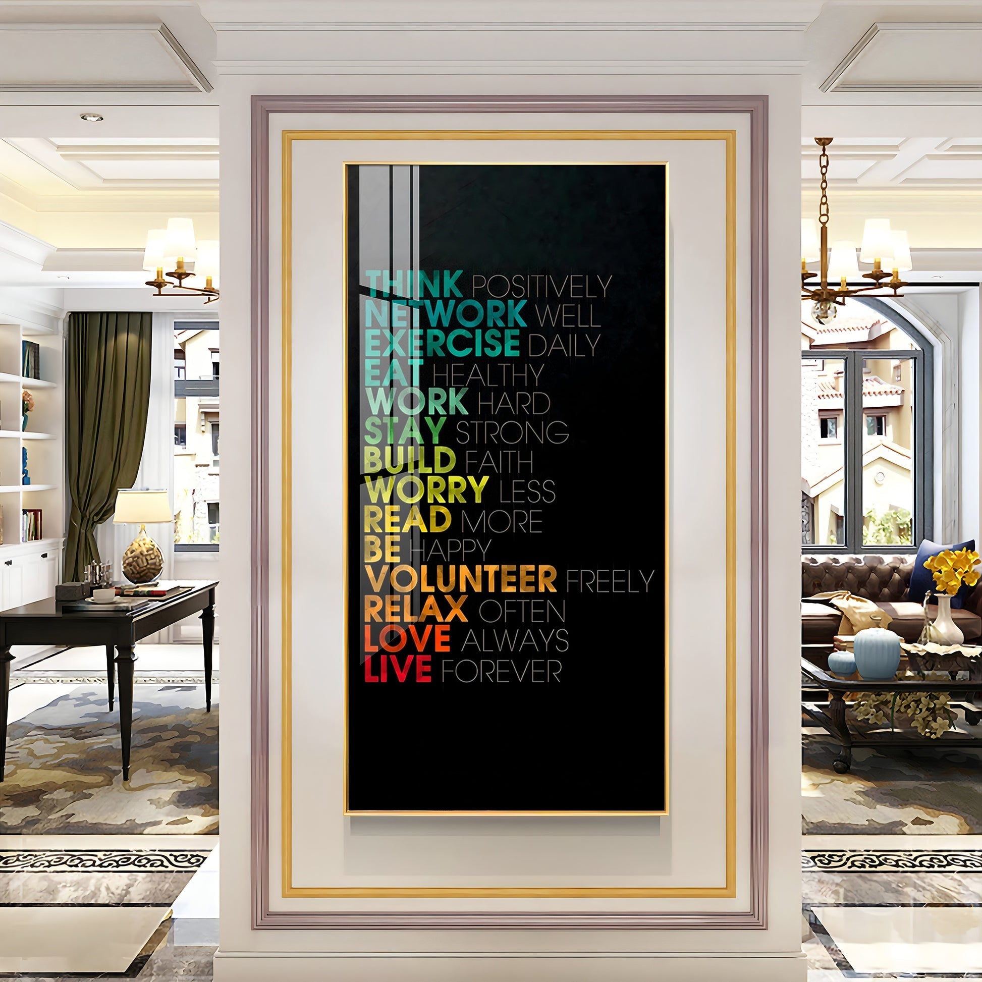 Inspirational typography acrylic wall painting with positive life quotes for office and living room