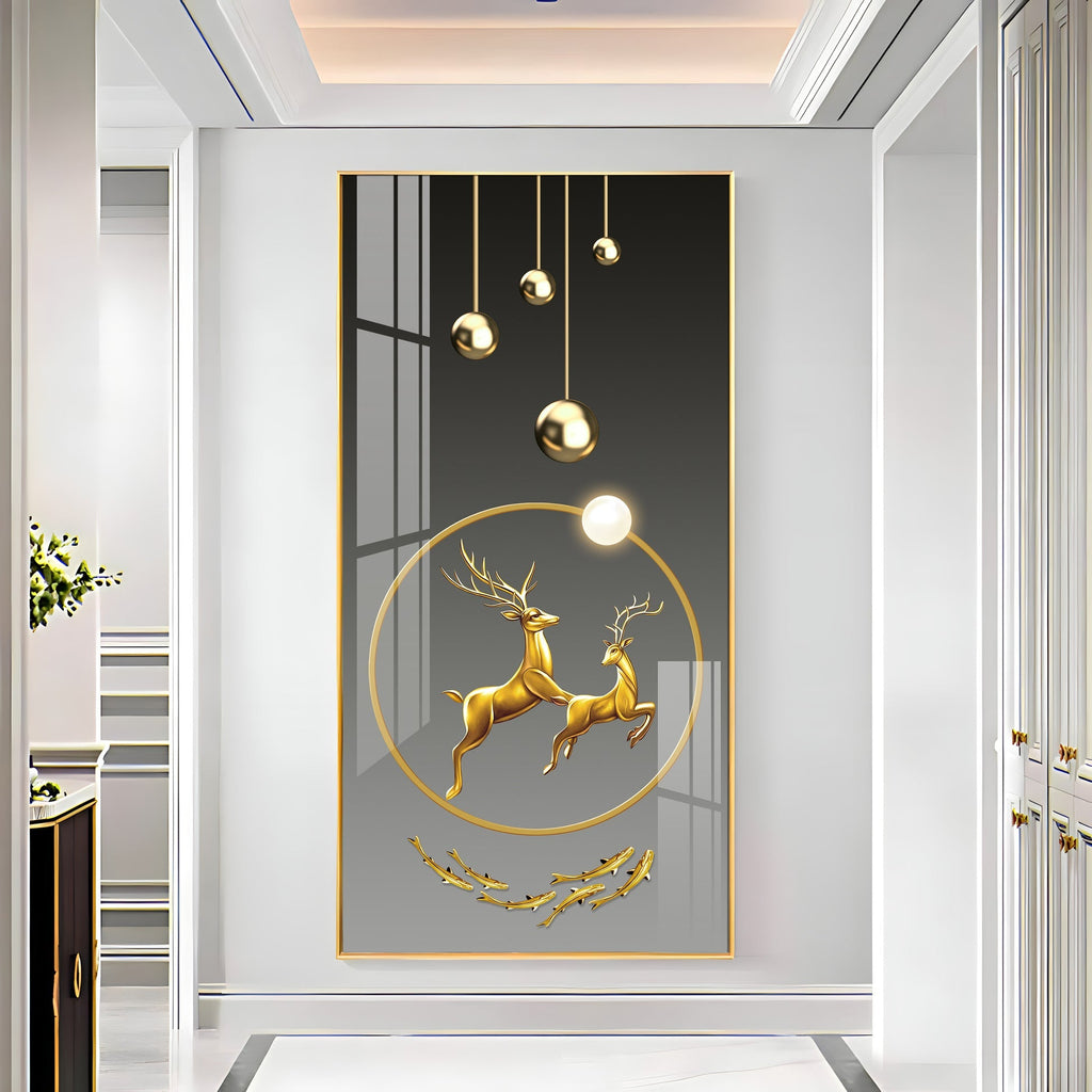 Modern deer design acrylic wall painting with golden abstract art for luxury home decor