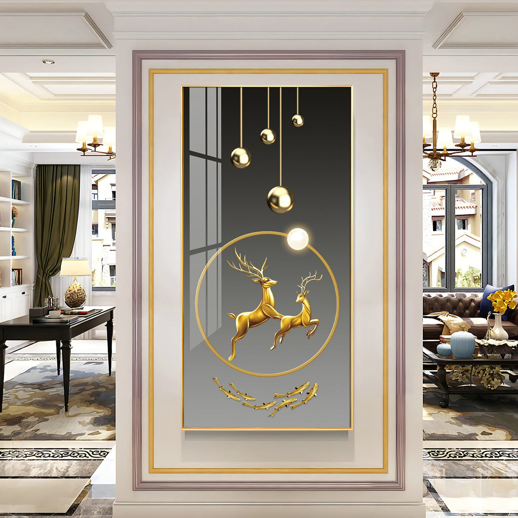 Modern deer design acrylic wall painting with golden abstract art for luxury home decor