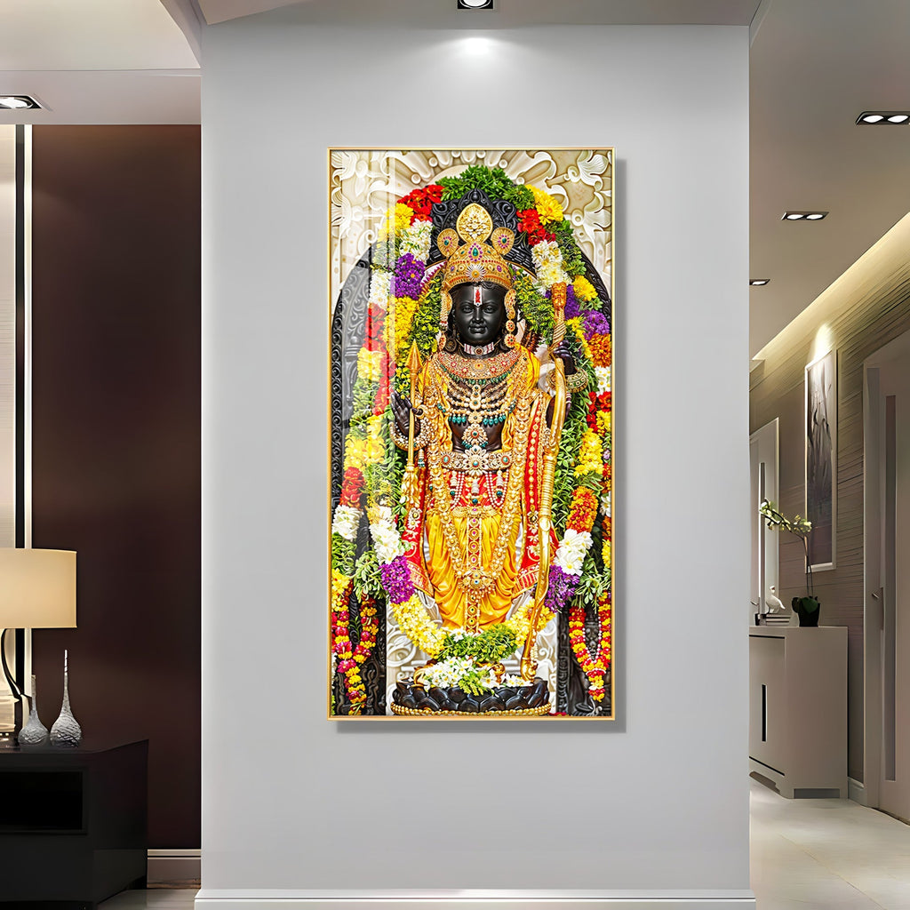 Premium Lord Ram statue design acrylic wall painting with traditional temple artwork style