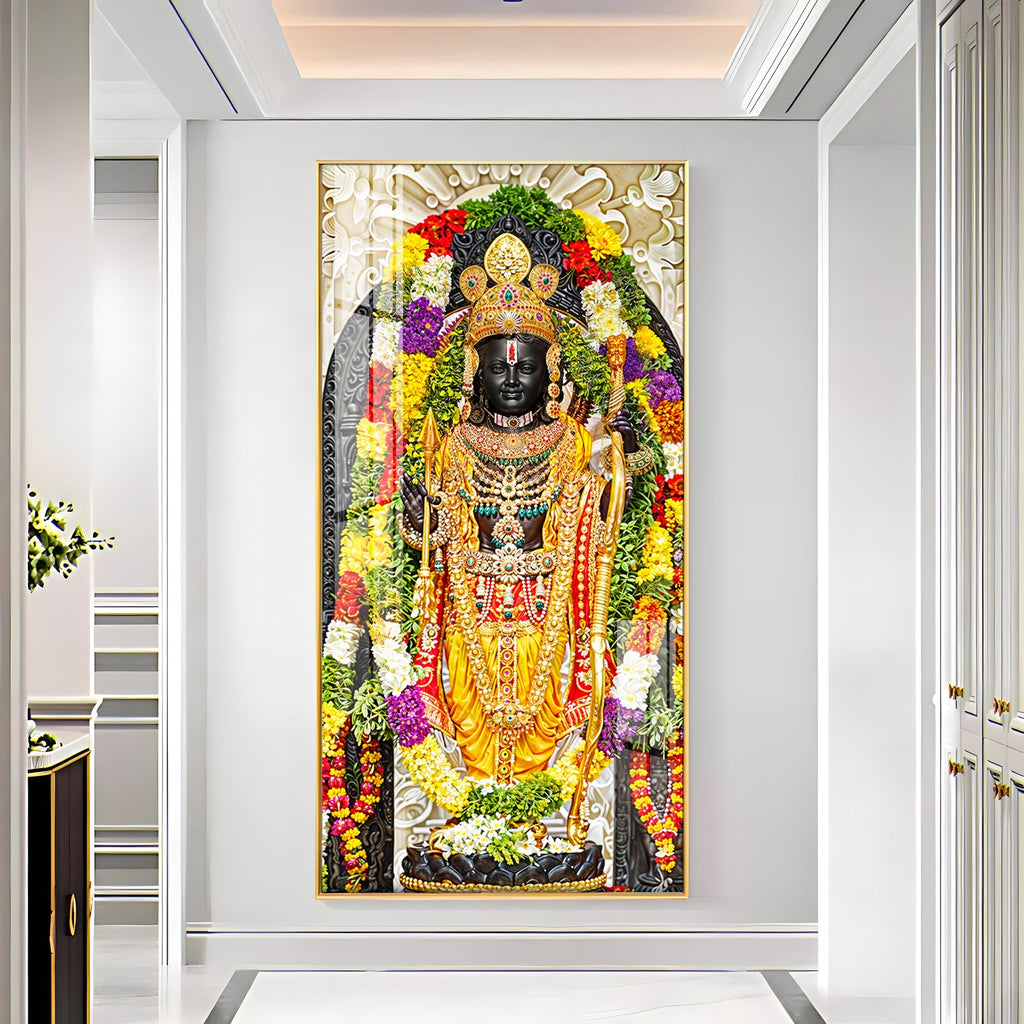 Premium Lord Ram statue design acrylic wall painting with traditional temple artwork style