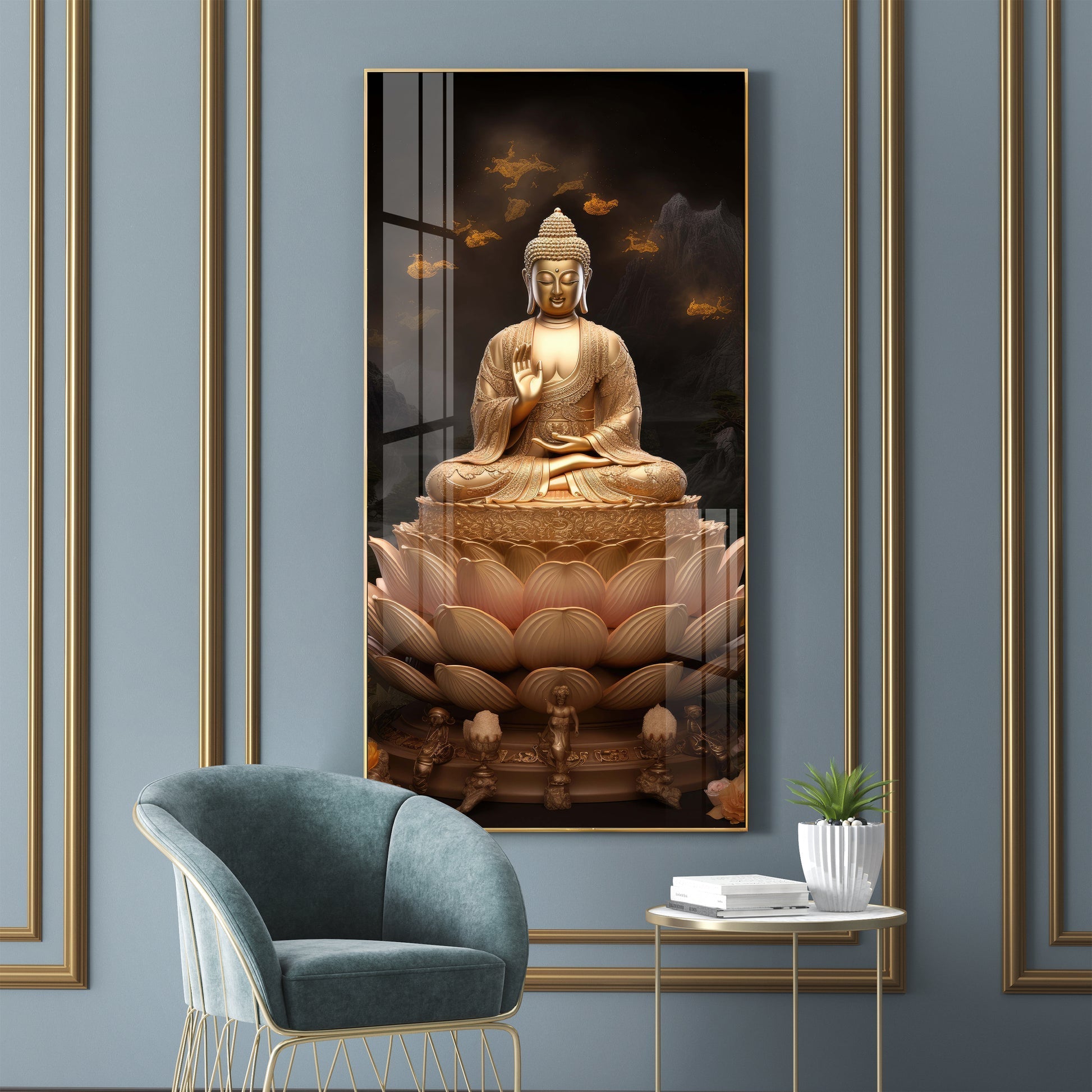 Premium Buddha spiritual art acrylic wall painting with calm and soothing aesthetic design