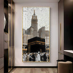 Islamic holy site artwork featuring Kaaba acrylic wall painting for living room and prayer space