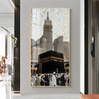 Islamic holy site artwork featuring Kaaba acrylic wall painting for living room and prayer space