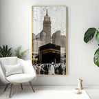 Islamic holy site artwork featuring Kaaba acrylic wall painting for living room and prayer space