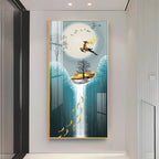 Elegant nature-inspired deer artwork acrylic wall painting with moonlight and flowing water design