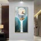 Elegant nature-inspired deer artwork acrylic wall painting with moonlight and flowing water design