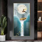 Elegant nature-inspired deer artwork acrylic wall painting with moonlight and flowing water design