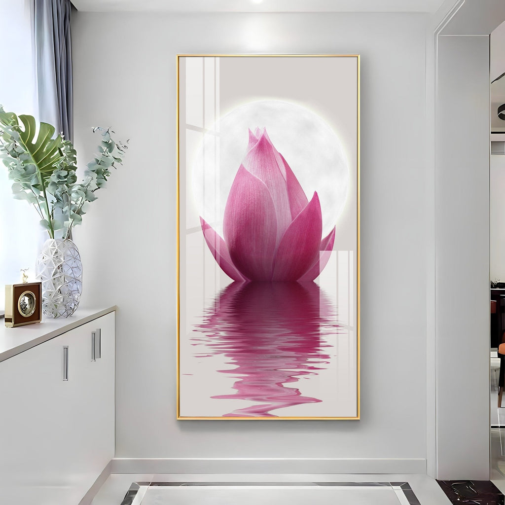 Elegant pink lotus flower reflection acrylic wall painting for calm and peaceful home decor