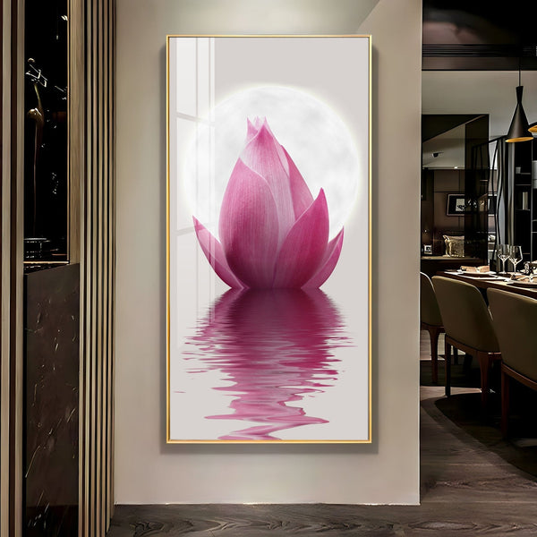 Elegant pink lotus flower reflection acrylic wall painting for calm and peaceful home decor