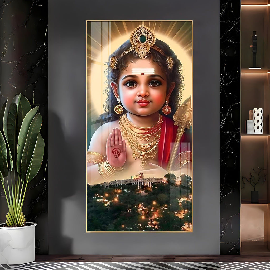 Premium Hindu god Murugan artwork acrylic wall painting for pooja room and living space