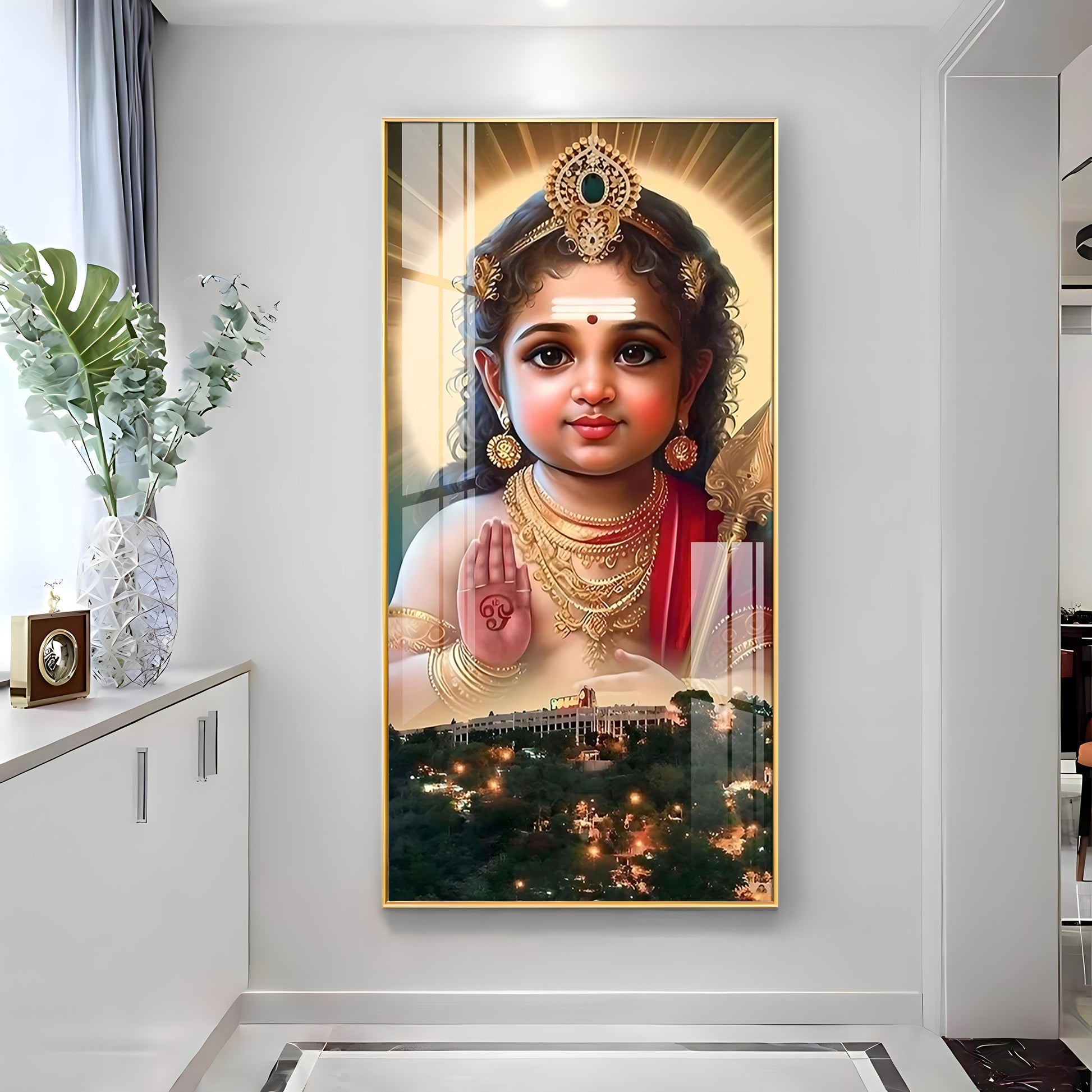 Premium Hindu god Murugan artwork acrylic wall painting for pooja room and living space