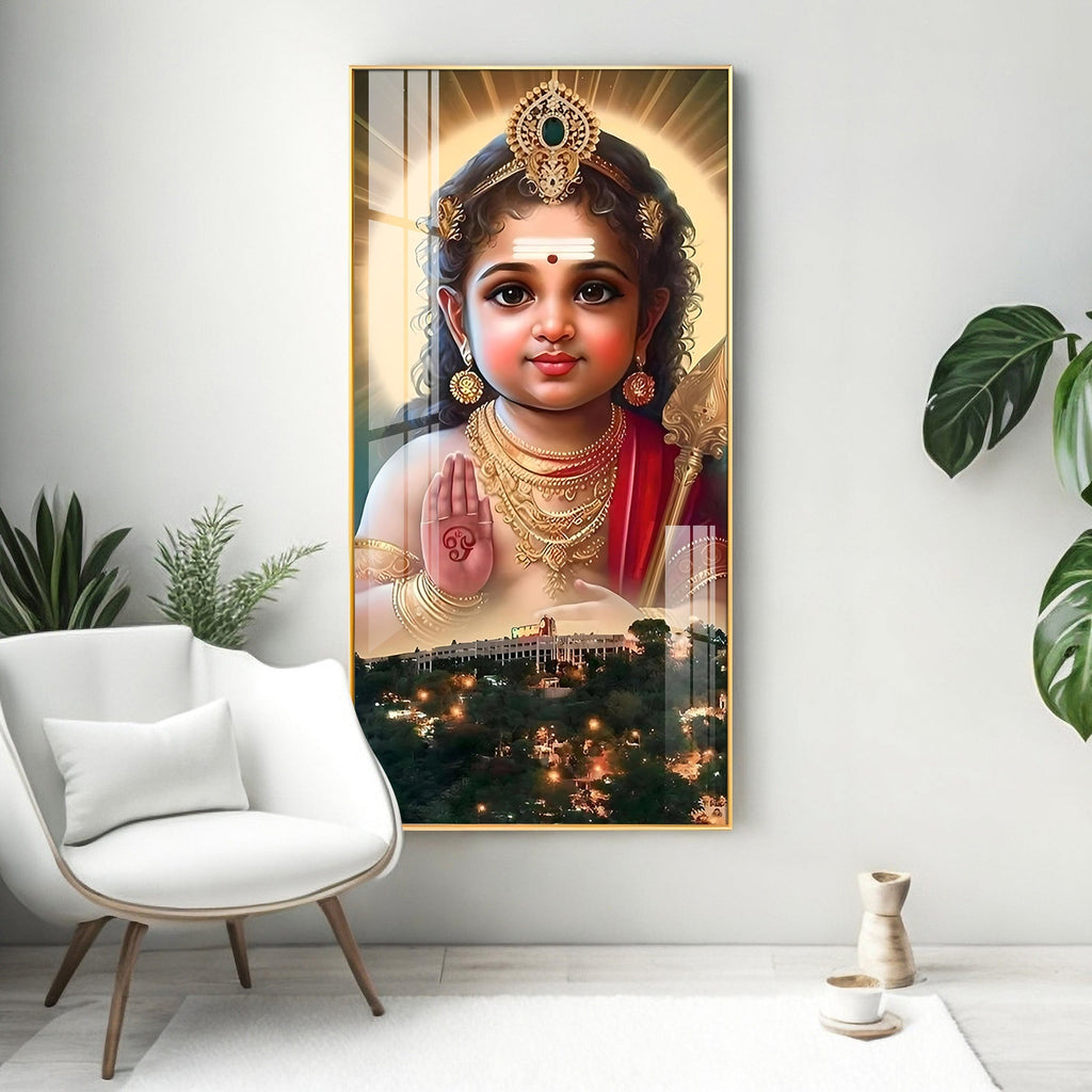 Premium Hindu god Murugan artwork acrylic wall painting for pooja room and living space