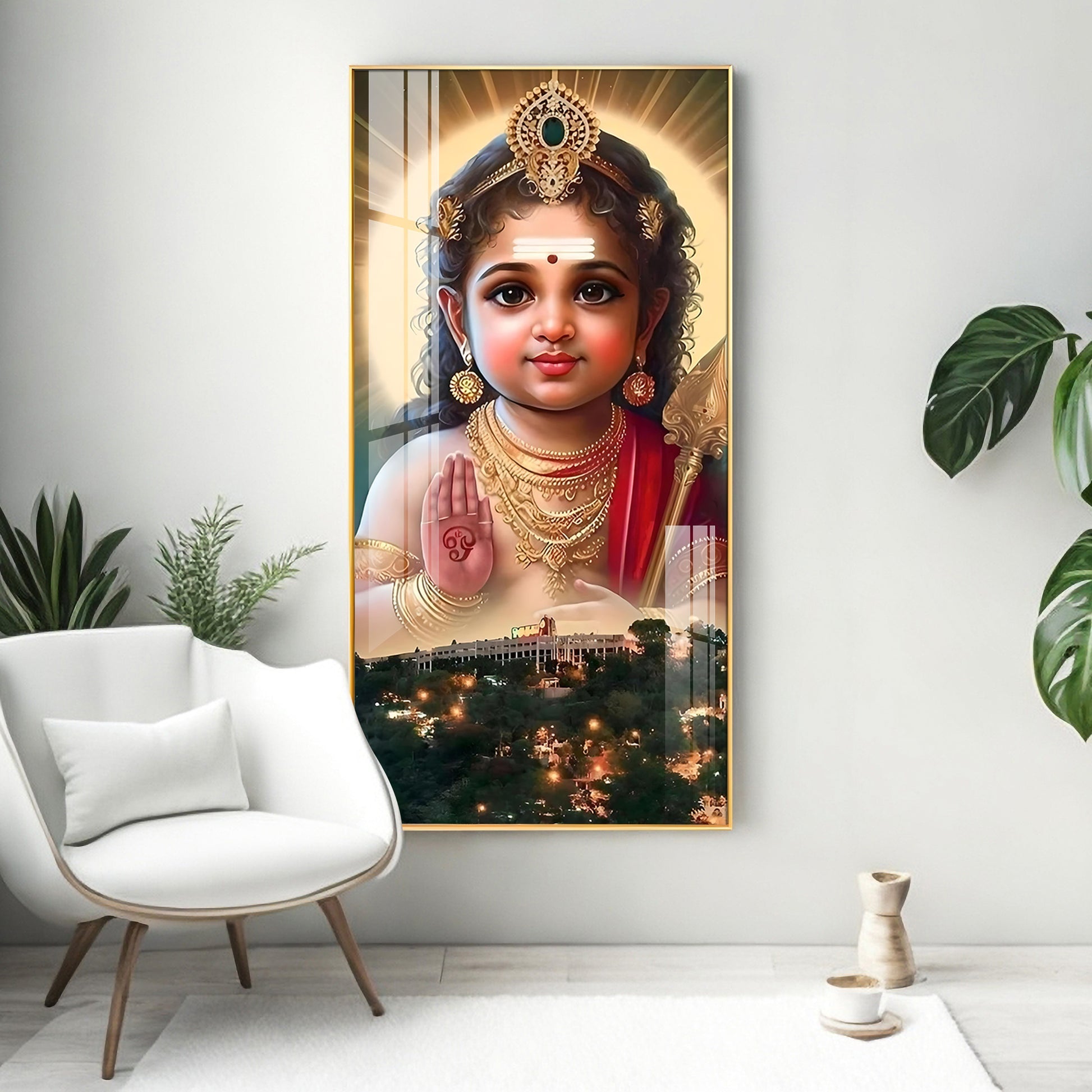 Premium Hindu god Murugan artwork acrylic wall painting for pooja room and living space