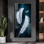 Elegant feather and butterfly modern art acrylic wall painting for stylish living room decor